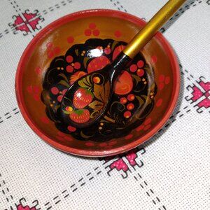 Vintage Unique Set of Wooden Plate & Spoon, Made in Ukraine